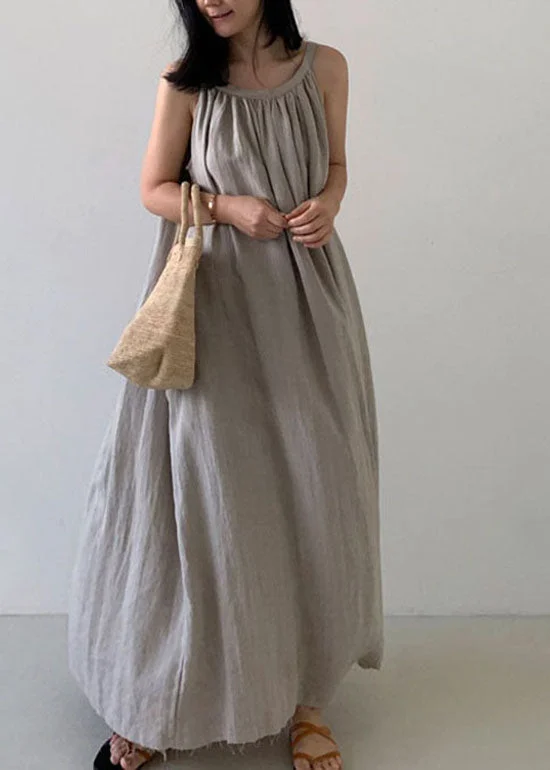 Discount Mania casual summer dressDIY Beige Cold Shoulder Linen Dress Sleeveless