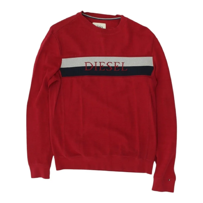 Seasonal Clearance Diesel Mens Red Crew Neck Sweatshirt | Vintage Designer Jumper Sweater VTG