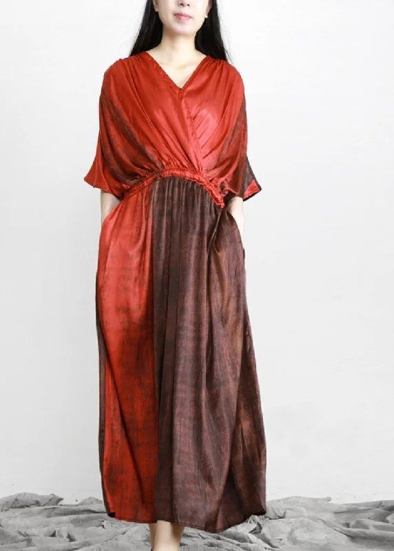 Bonus Savings comfy maxi dressOrganic Red Drawstring V Neck Silk Dress