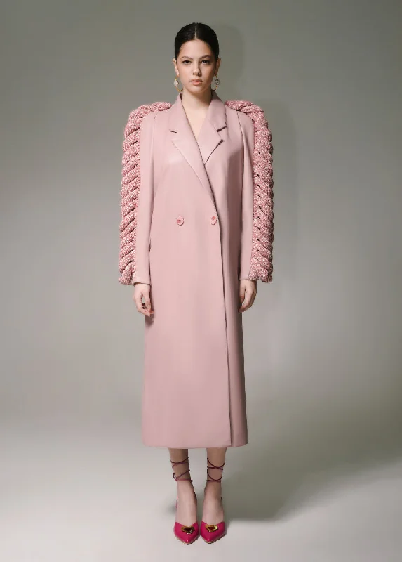 Time-Limited Offer insulated coatPINK KNITTED SLEEVES TRENCH