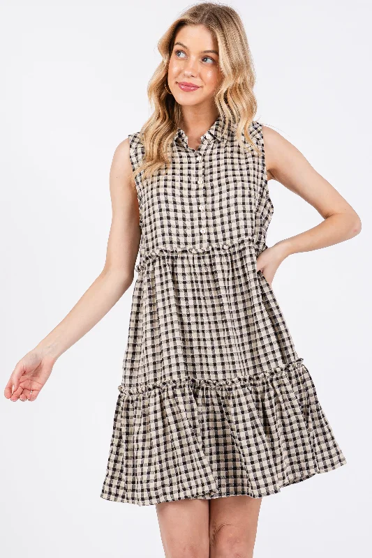 Limited Time wool dressBlack Gingham Button Front Collared Dress
