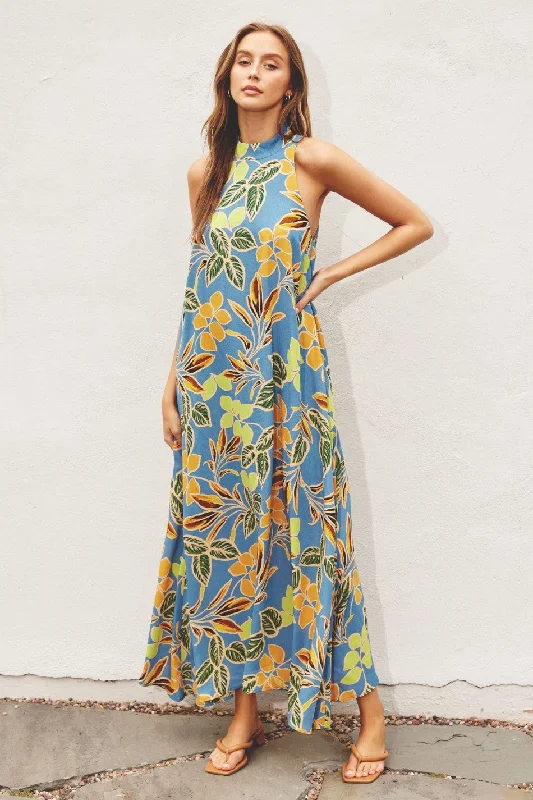 Price Smash casual dressBlue Floral Halter Maxi Dress