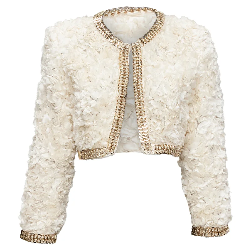 New Arrival Givenchy Silk Applique Ruffle Gold Brass Chain Cropped Jacket