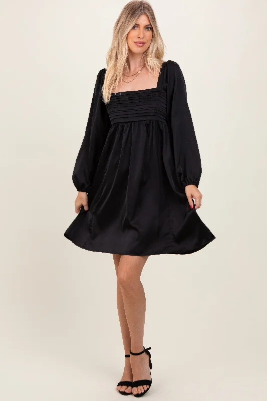 Act Now party-ready dressBlack Satin Pleated Detail Bodice Dress