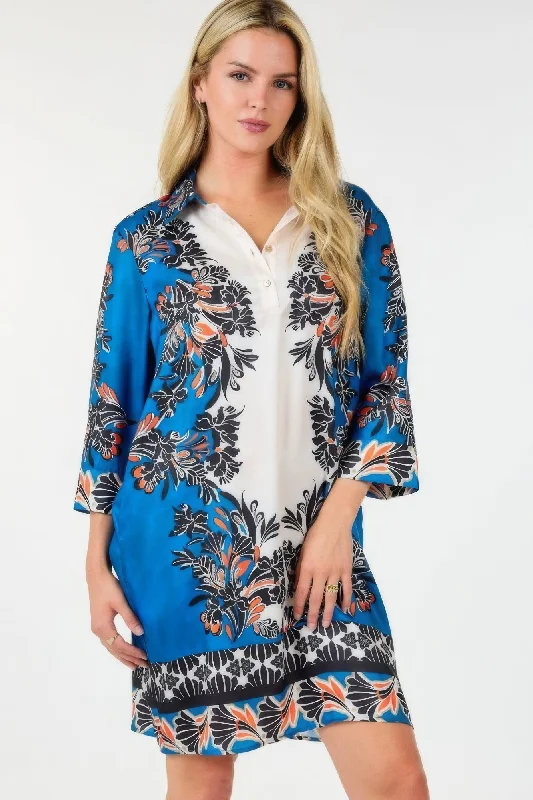 floral wrap dressMulti Colored Collar Neck 3/4 Sleeve Dress