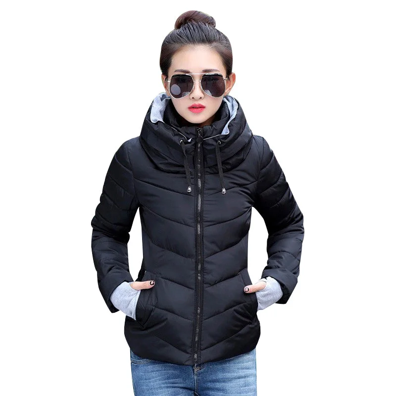 tailored coat2018 Winter Jacket women Plus Size Womens Parkas Thicken Outerwear solid hooded Coats Short Female Slim Cotton padded basic tops