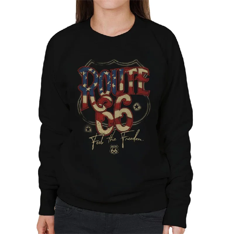 breathable workout hoodieRoute 66 US Flag Text Women's Sweatshirt