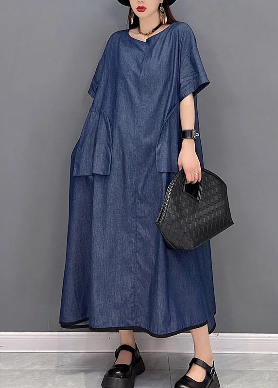 Blowout Sale bohemian dressCasual Denim Blue O-Neck Pockets Long Dresses Short Sleeve Blowout Sale bohemian dressCasual Denim Blue O-Neck Pockets Long Dresses Short Sleeve
