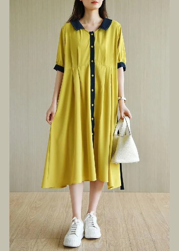 Lowest Price shift dressHandmade Yellow Square Collar Button Summer Chiffon Dresses Half Sleeve Lowest Price shift dressHandmade Yellow Square Collar Button Summer Chiffon Dresses Half Sleeve