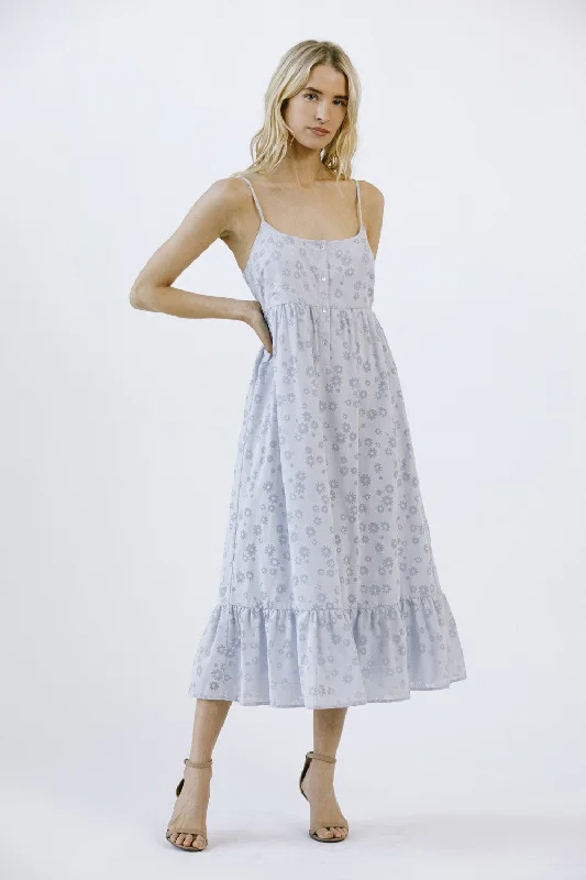 Markdowns chic shift dressBlue Floral Button Front Sleeveless Midi Dress