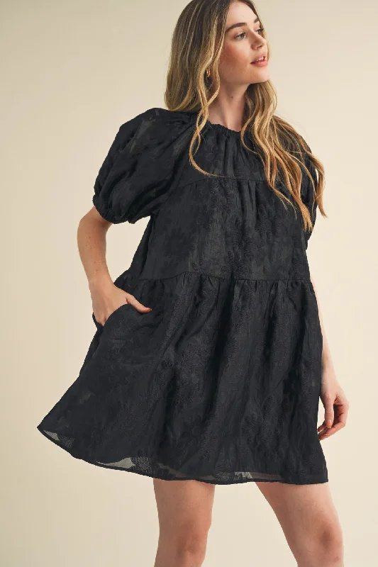 Savings Alert pleated dressBlack Organza Jacquard Babydoll Dress
