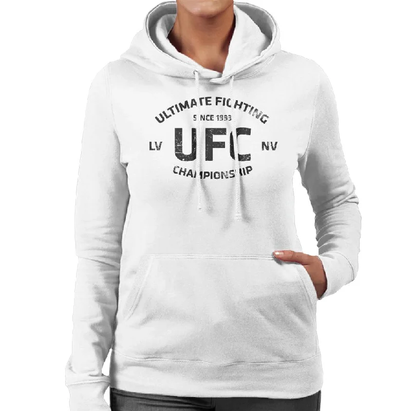 Can't Be Beat zip-up hoodie for gymUFC Distressed Black Text Logo Women's Hooded Sweatshirt
