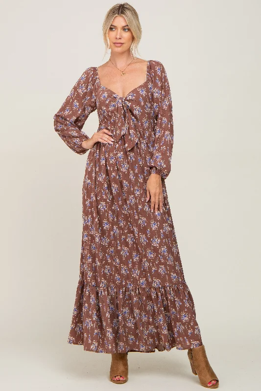 Today’s Deal trendy mini dressMocha Floral Tie Front Maxi Dress