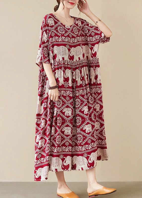 textured dressRed Wrinkled Pockets Long Dresses Summer