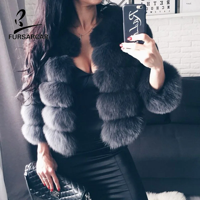 modern outerwearFURSARCAR Real fur Coat For Women Winter natural fur Jacket Fashion Short silm Outwear Luxury Natural Real Fur Coat real Fur