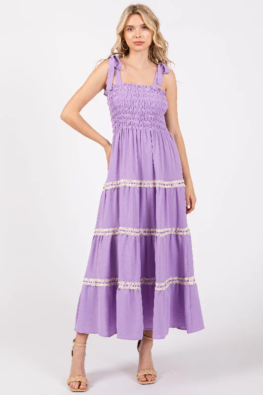 Don't Wait vintage-inspired dressLavender Smocked Maxi Dress
