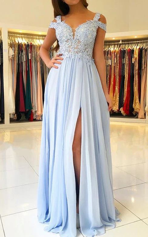 chic wrap dressChiffon Lace Floor-length A Line Short Sleeve Elegant Prom Formal Dress with Pleats-334290