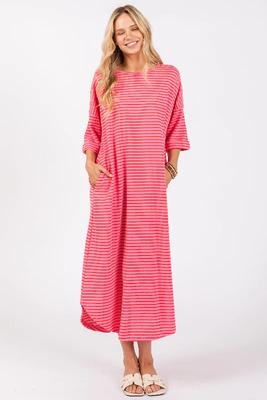 While Supplies Last comfy dressFuchsia Striped Terry Maxi Dress