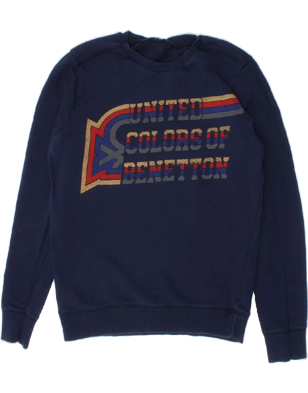 Markdowns BENETTON Boys Graphic Sweatshirt Jumper 11-12 Years 2XL Navy Blue Cotton