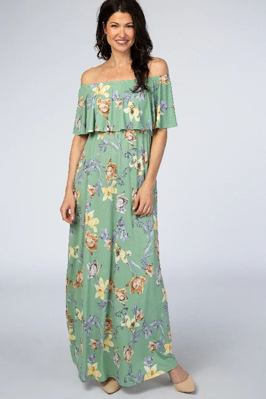 Epic Deals shift dressSage Floral Off Shoulder Maxi Dress