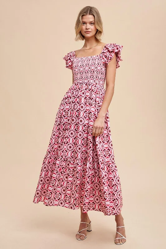 TIME-Limited Offer ashionable dressMagenta Floral Flutter Cap Sleeve Maxi Dress
