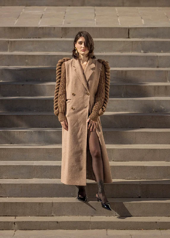 Bonus Savings chic wool coatDOUBLE-BREASTED KNITTED SLEEVES COAT