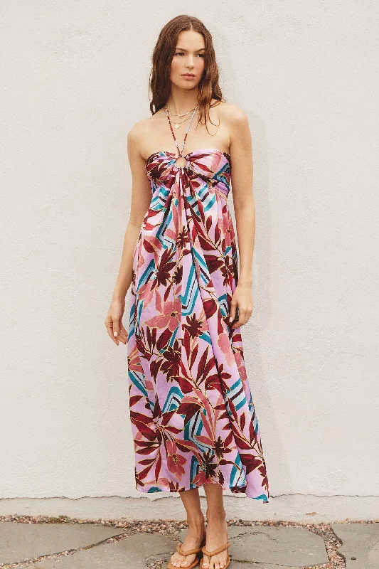 Mega Deal denim dressLavender Floral Satin Halter Midi Dress