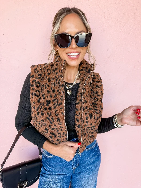 Season Finale Sale fitted coatFierce And Cozy Leopard Sherpa Vest