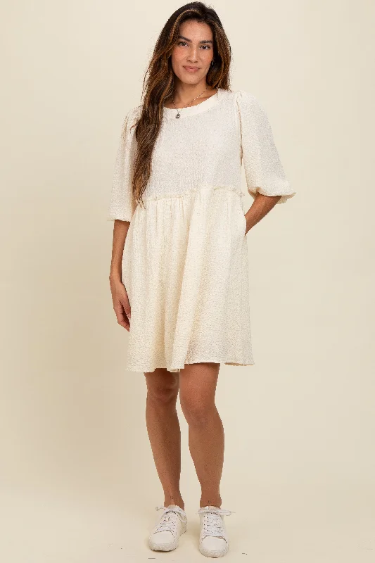 Today's Special wool dressCream Knit Ruffle Trim Dress