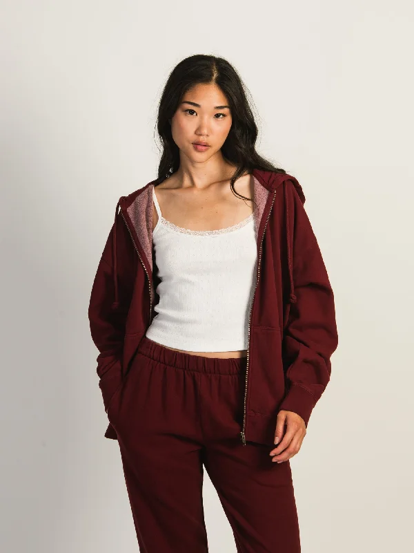 Deal Mania HARLOW MARIAH OVERSIZED ZIP UP - BURGUNDY