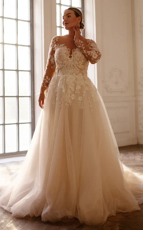 summer dressSexy Ball Gown Bateau Lace Sweep Train Wedding Dress with Appliques-716095