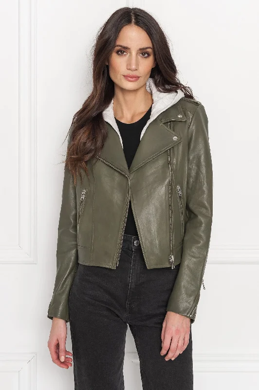 windproof jacketHOLY | Leather Biker Jacket with Removable Hood