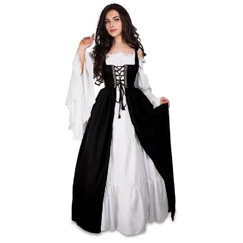 midi dressJuliaFashion - Halloween European Medieval Cosplay Palace Carnival Party Disguise Princess Female Bandage Corset Vintage Club Dress