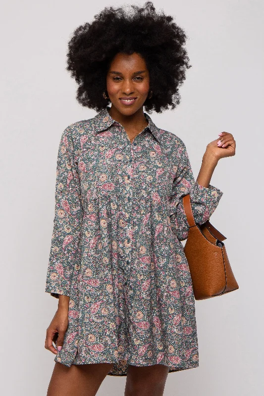 Super Deal vintage-inspired dressTeal Paisley Print Collared Dress