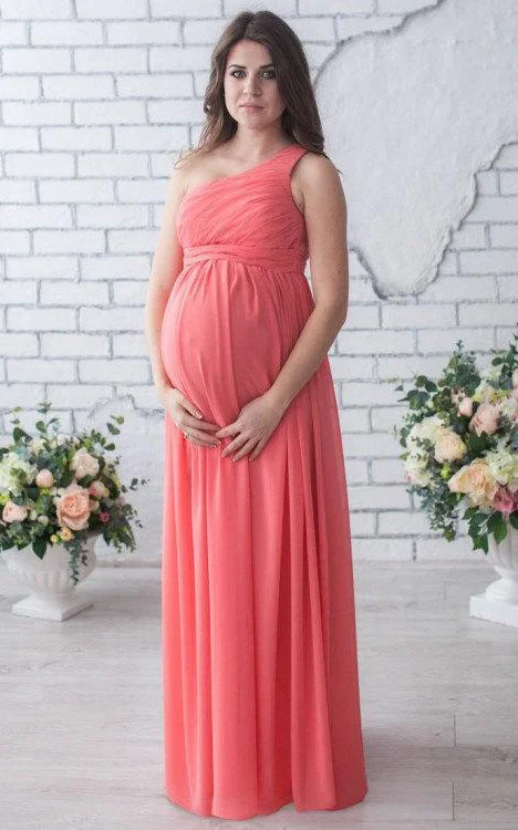 textured dressOne-shoulder Sleeveless Sleeve Chiffon Maternity Dress-106347