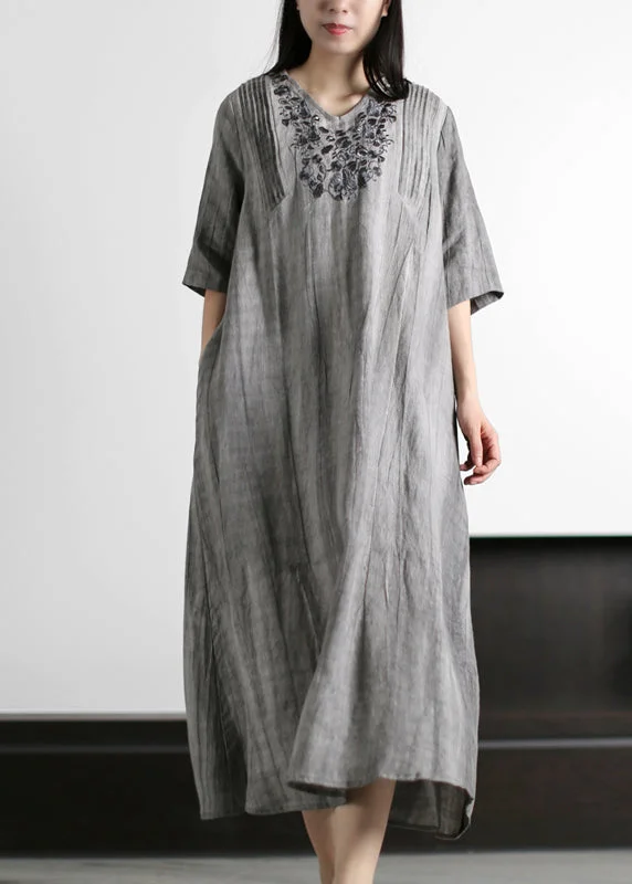 Midnight Madness satin dressItalian Grey V Neck Embroideried Wrinkled Linen Long Dresses Half Sleeve Midnight Madness satin dressItalian Grey V Neck Embroideried Wrinkled Linen Long Dresses Half Sleeve