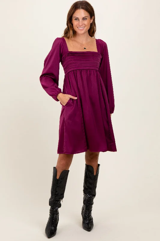Exclusive Savings evening dressPlum Satin Pleated Detail Bodice Dress