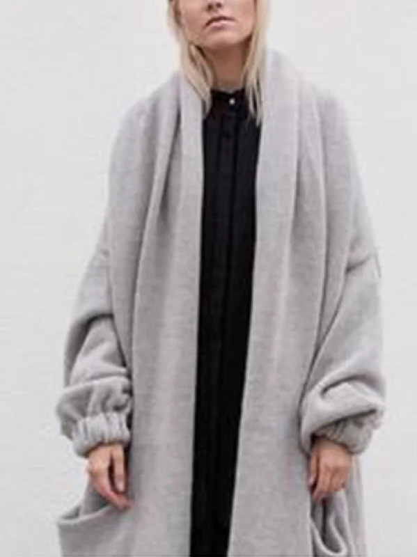 Amazing Deals fitted trench coatSolid Color Lantern Sleeves Long Sweater Coat