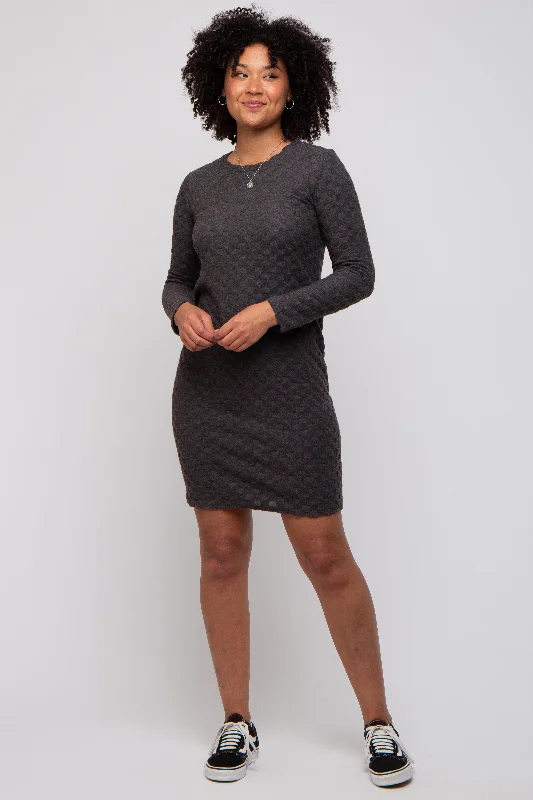 Quick Sale chic dressBlack Soft Brushed Knit Long Sleeve Dress