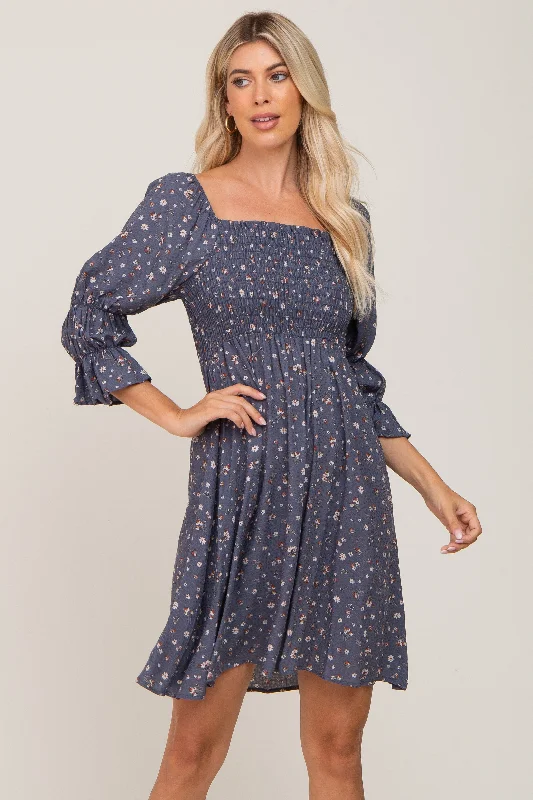 Take Advantage wrap-around dressNavy Floral Ruffle Sleeve Smocked Dress