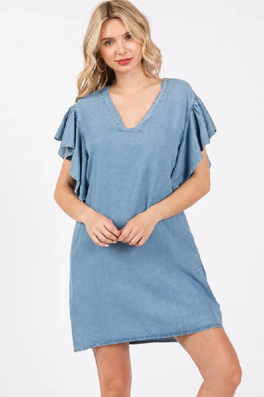Exclusive Online Offer satin midi dressBlue Ruffle Sleeve Mini Dress