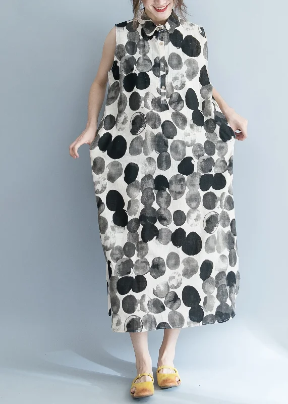 Price Slash midi dressBoutique Peter Pan Collar Button Dot Print Dress Sleeveless