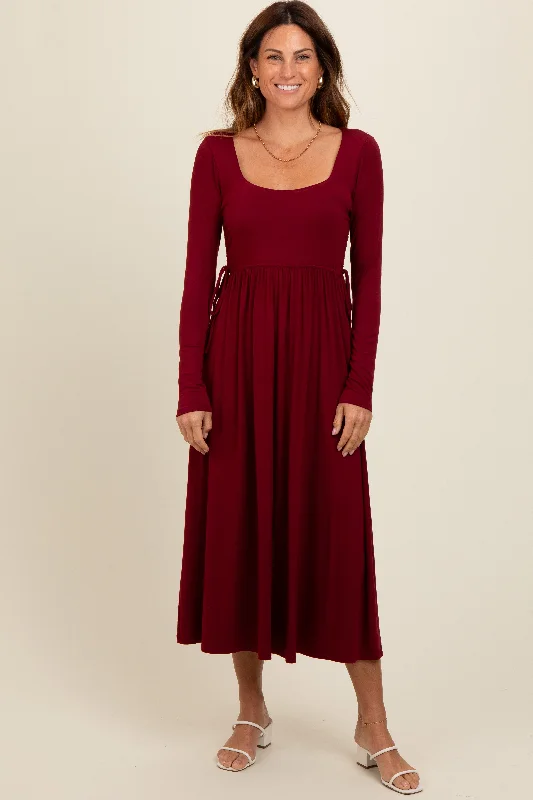 Extra Savings mini dressBurgundy Square Neck Long Sleeve Midi Dress