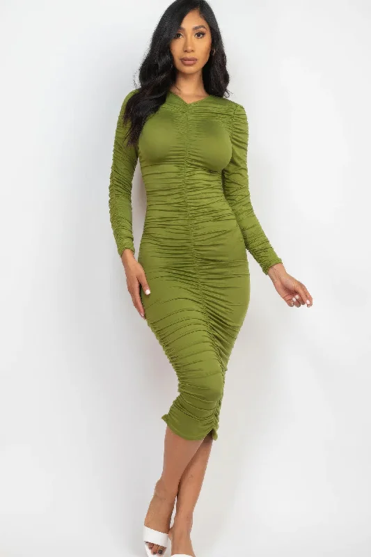 layered dressRuched Long Sleeve Midi Dress