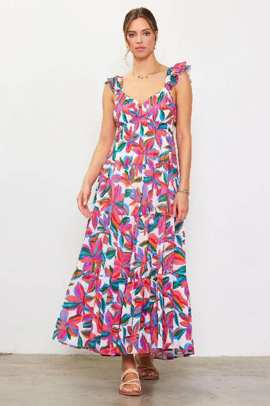 Massive Deals ruched dressRed Floral Tiered Maxi Dress
