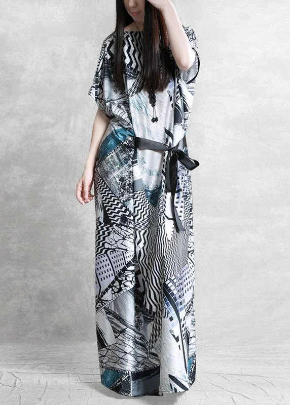 Savings Bonanza backless dressPlus Size Gray Print Silk Robe Dresses Tunic