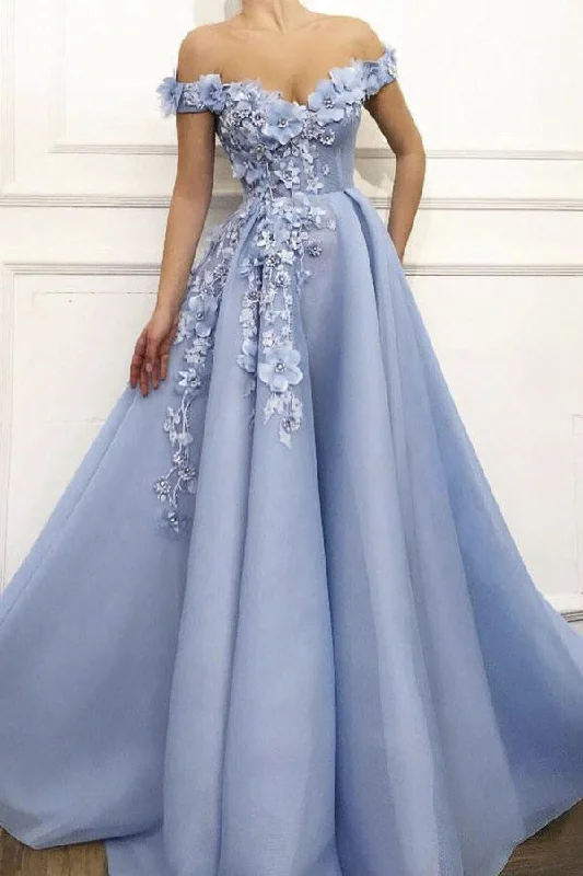 comfy dressFloral Appliqued Adorable Off-the-shoulder Ball Gown Prom Evening Dress With Beading-334173