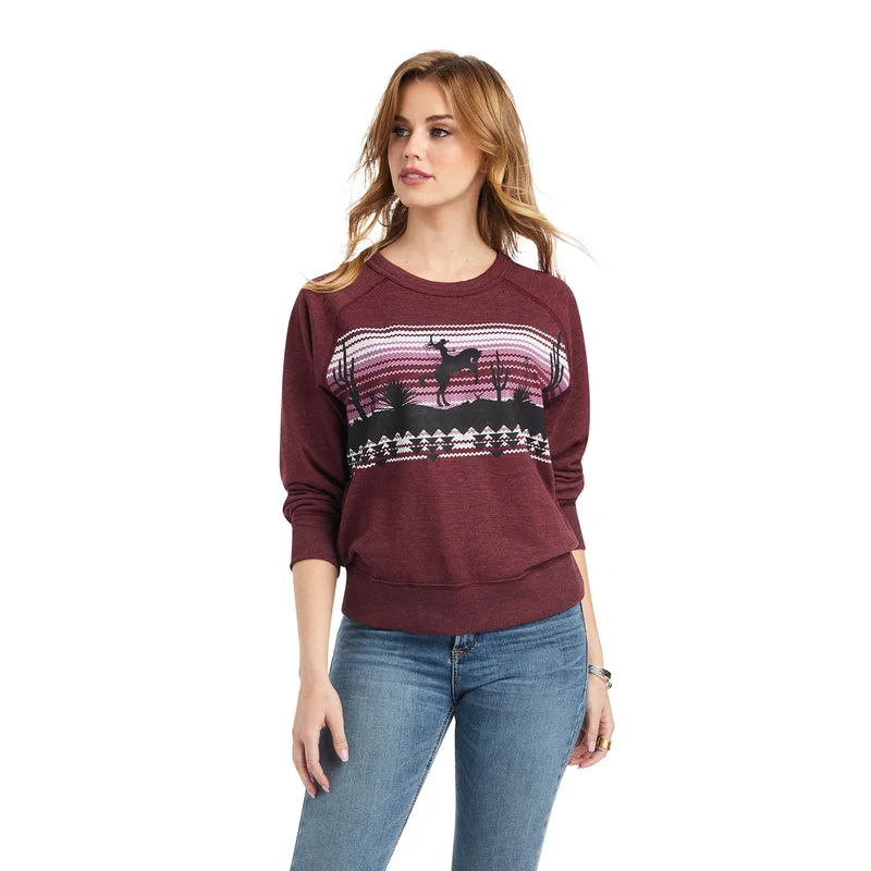 modern coatAriat Women's Desert Ride Crew Sweatshirt, Maroon Banner