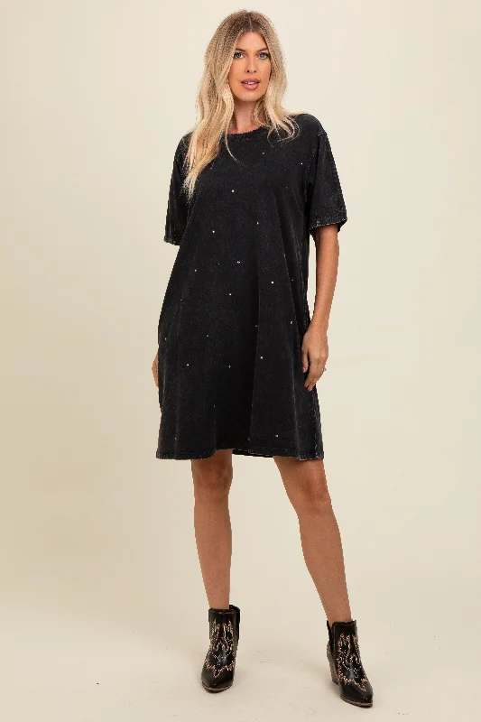Reduced Prices winter dressBlack Rhinestone Mineral Washed T-Shirt Dress