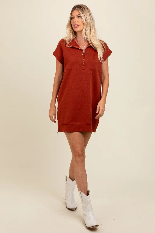 Special Savings sleeveless dressRust Knit Half Zip Mini Dress